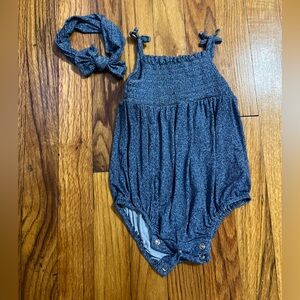 Gray Baby Romper with Headband